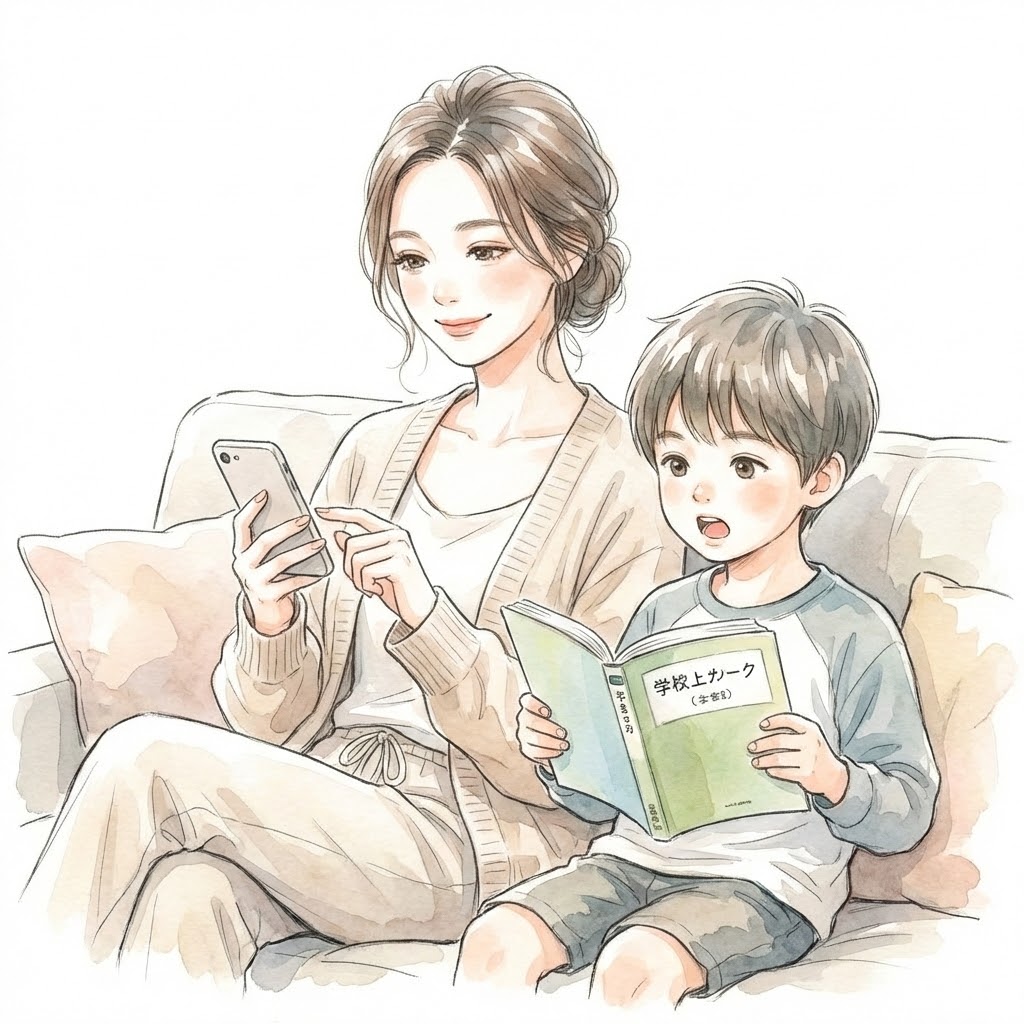 子供の宿題をみながら確定申告するメイメイ