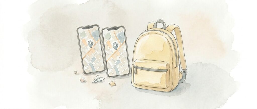 子供のスマホにGPSアプリ（Googleファミリーリンク）を入れて見守るイメージ