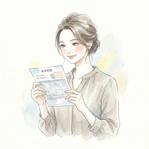 選択制DCで社会保険料が安くなり「にんまり」するワーママのイラスト