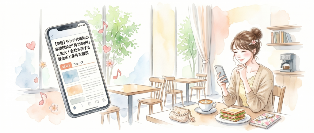 ランチ代補助の非課税ルールの真相を調べるワーママのイラスト