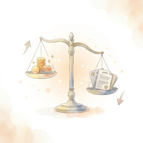 社員の手取り価値アップと会社の社会保険料節約のWin-Winを表現した天秤のイラスト
