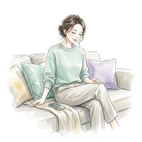 自宅リビングでオンライン教材を使って自立して学習する子どもたちを見守る、塾の送迎負担を減らしたママの姿