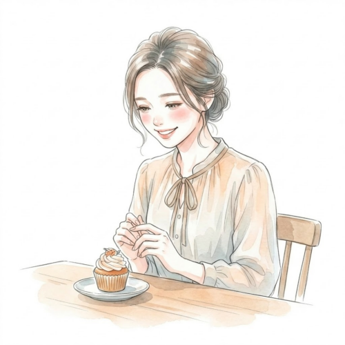 複利の力を味方につけ、未来の強い盾を見つめてにんまり微笑む知的な女性のイメージ