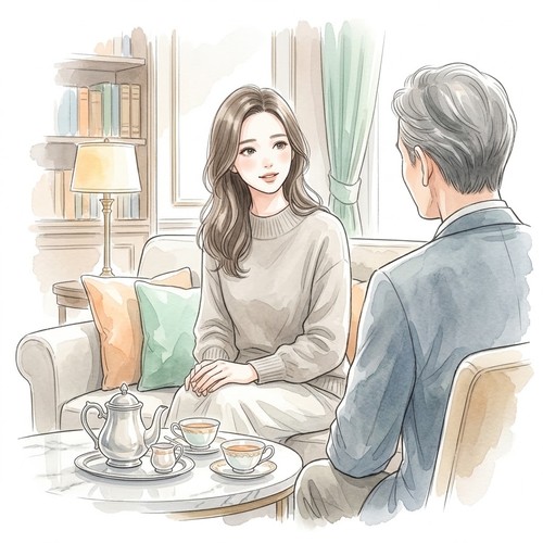 静かな病院の待合室のベンチで順番を待つ女性