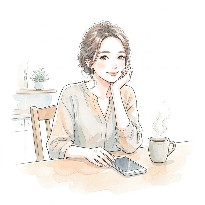 証券口座の配当金明細をスマホで確認しながらホッとした表情を浮かべるワーママ