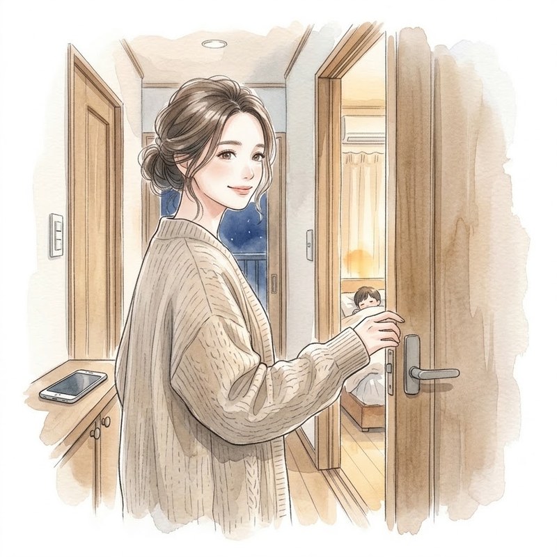 冬の夜にそれぞれの部屋で過ごす家族とエアコンの暖かな空気